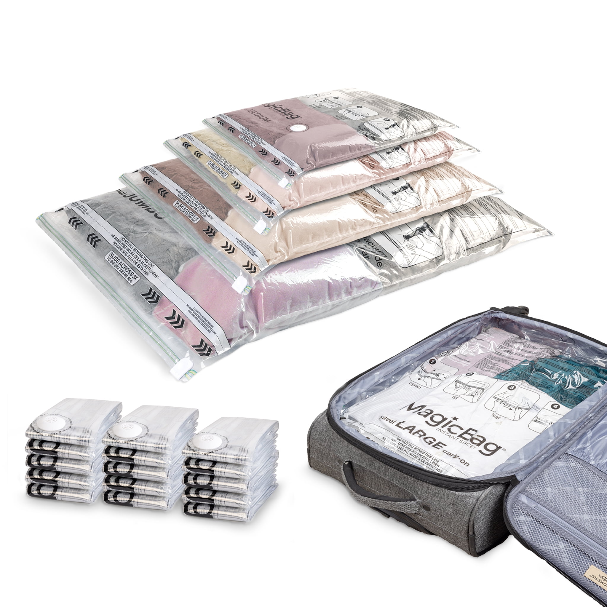 MagicBag Variety Pack Vacuum Storage Bags, 20 Pack Flat Compression Bags for Clothing & Bedding, Space Saving & Airtight
