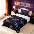 thumbnail image 3 of Erosebridal Neon Halloween Bat Twin Sheets, Stars Galaxy Bedding, Dark Purple, Black Reversible, 3-Piece, 1 Flat Sheet, 1 Fitted Sheet and 1 Pillowcase, 3 of 6