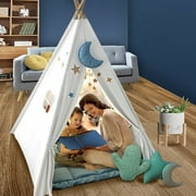 BSHAPPLUS Teepee Tent for Kids, Natural Cotton Canvas Teepee Play Tent Beige White, Toys for Girls/Boys Indoor & Outdoor Playing