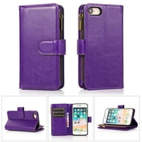 Allytech iPhone SE 2022/3rd/2020 Wallet Case, 9 Cards Holder Zipper Wallet Case for Women Men Shockproof Hand Strap Full Protective Flip Stand Case Cover for  Apple iPhone iPhone 8/7 - Purple