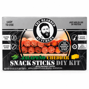 The Bearded Butchers Jalapeño Cheddar Snack Sticks DIY Kit for up to 25 lbs of Meat, Includes Jalapeño Flakes & Powder, Cheddar Cheese, Seasoning, Collagen Casings & Curing Salt