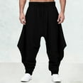 thumbnail image 3 of Havenre Mens Casual Harem Pants Baggy Linen Boho Yoga Jogger Pants Lightweight Drawstring Elastic Waist Vintage Hippie Drop Crotch Trousers Black XXXXL, 3 of 6