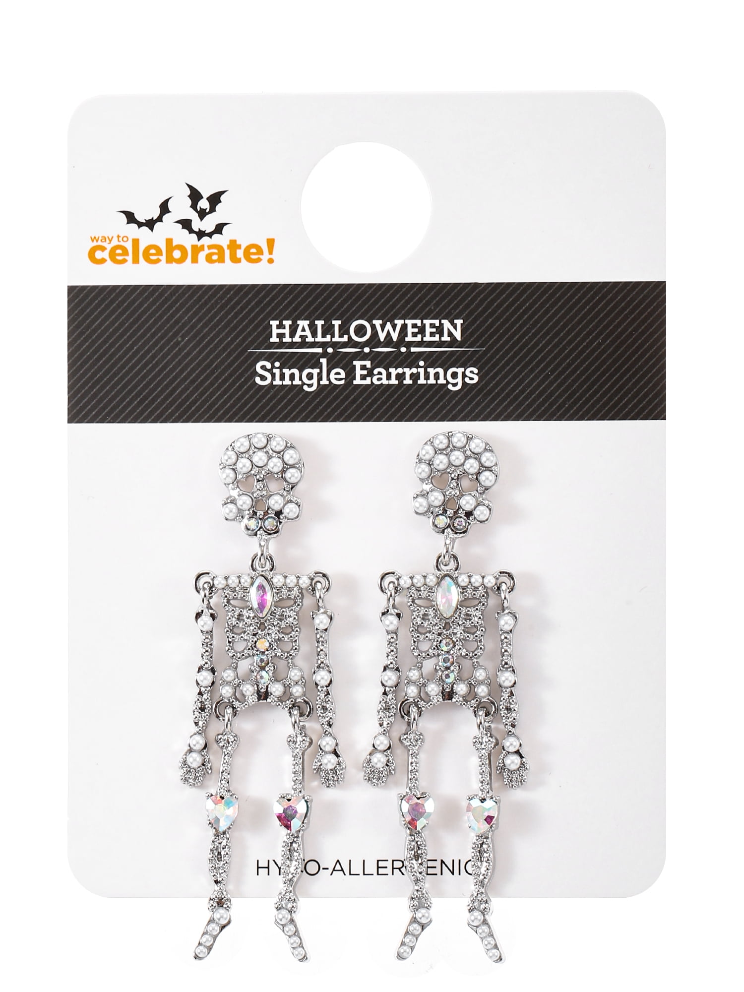 Way to Celebrate Halloween Silvertone Skeleton Earring, 1 Pair