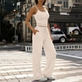 thumbnail image 2 of Miluxas 2 Piece Outfits for Women Sleeveless Cami Top and Wide Leg Sweatpants Soft Casualwear Set Beige, 2 of 6