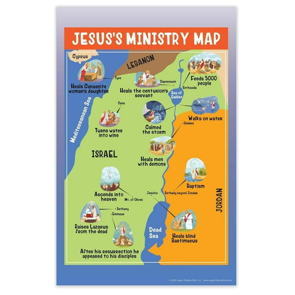 Bible Posters For Kids - Jesus Ministry Map Sunday School Posters For Christian Classroom Decor, Sunday School Decorations For Classroom & Church Nursery Decor