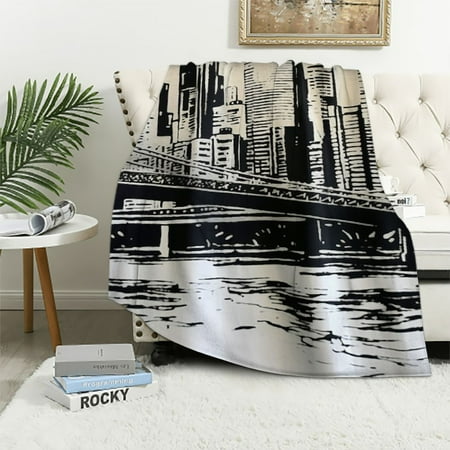 Ulloord New York Throw Blanket with Hand Drawn Metropolis New York City Design Decorative Flannel Blanket for Man/Women Bedroom Blanket