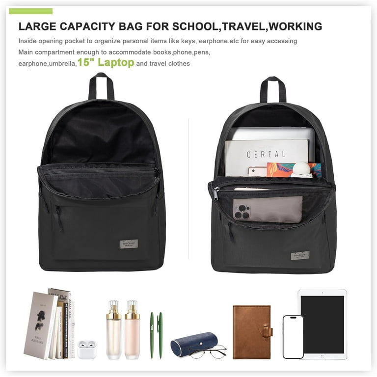 YanMaoYi Black Travel Backpack for women Men with YKK Zipper Pocket Watertight for Gym Sports Work College Sturdy Backpack Lightweight Back Pack Walmart