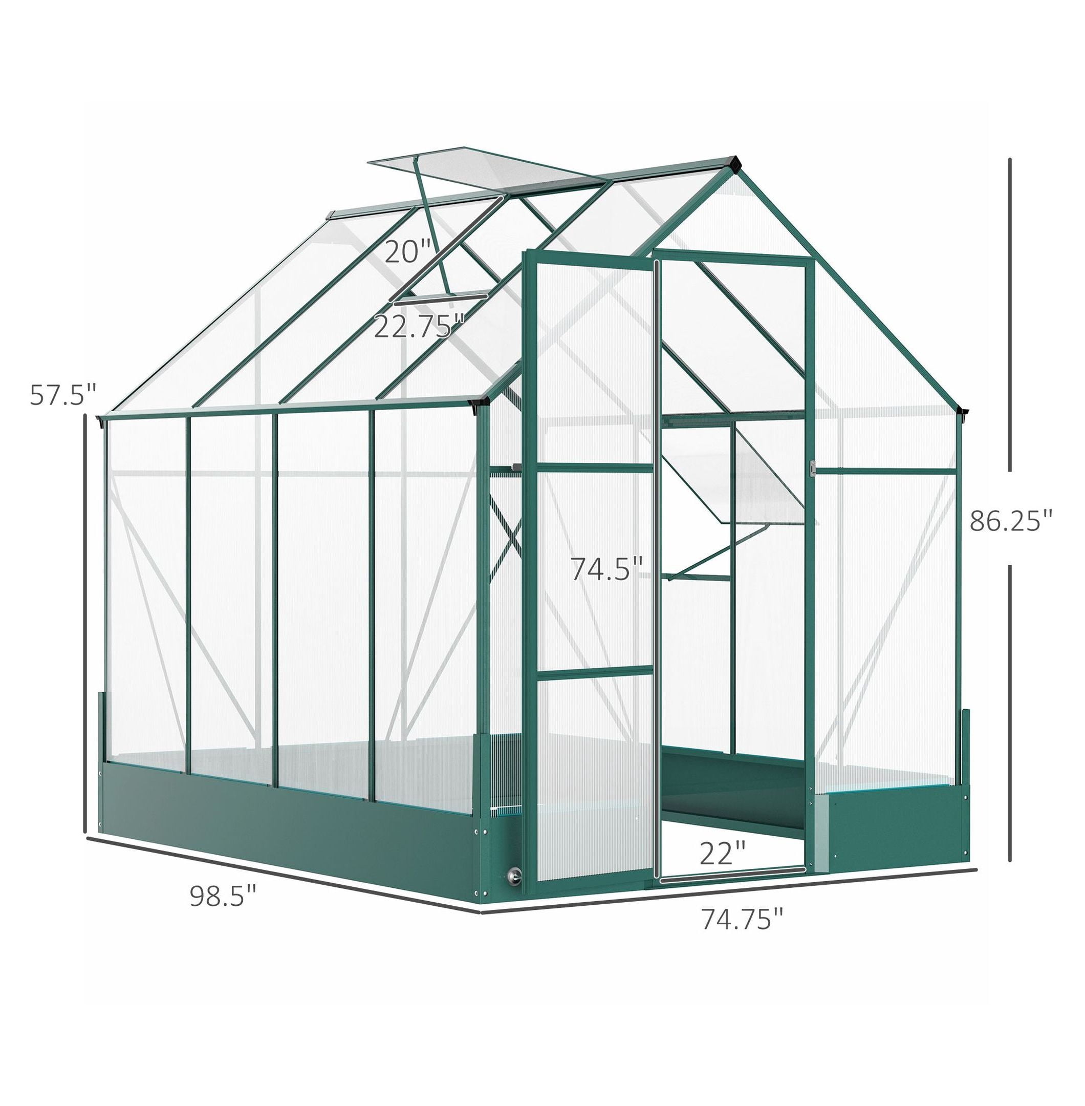Walk-in Greenhouse 6x8x7ft, Polycarbonate Hobby Greenhouse for Outdoor Use, Temperature Controlled Window, Backyard Plant Grow House with Foundation