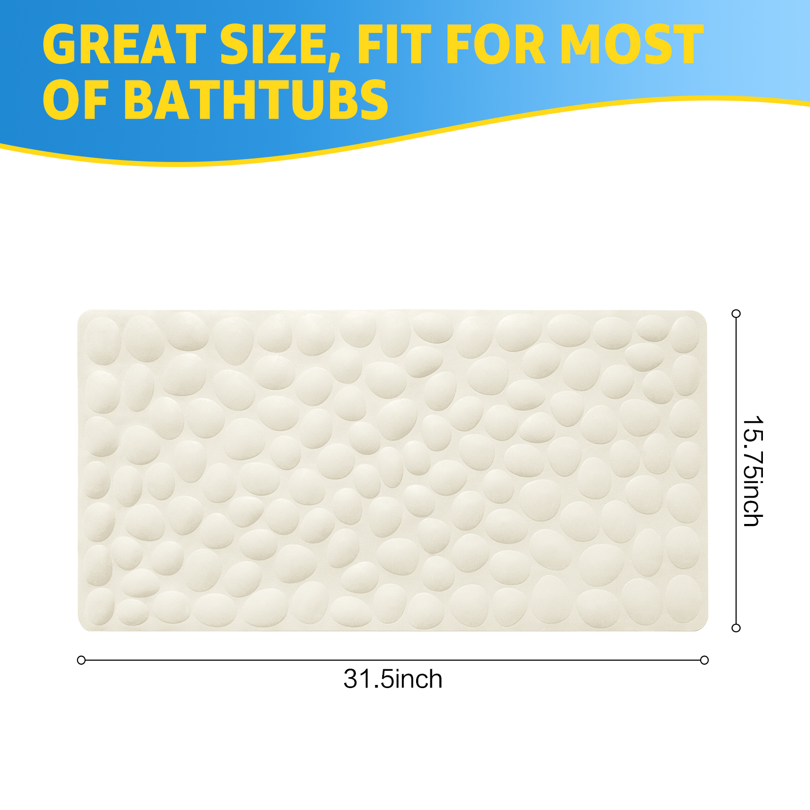 OTHWAY Bathtub Mat Non Slip, Rubber Bath Mat for Kids for Baby, 16x40 inch Large Bath Mats for Bathroom Tub with Strong Suction Cups (Beige)