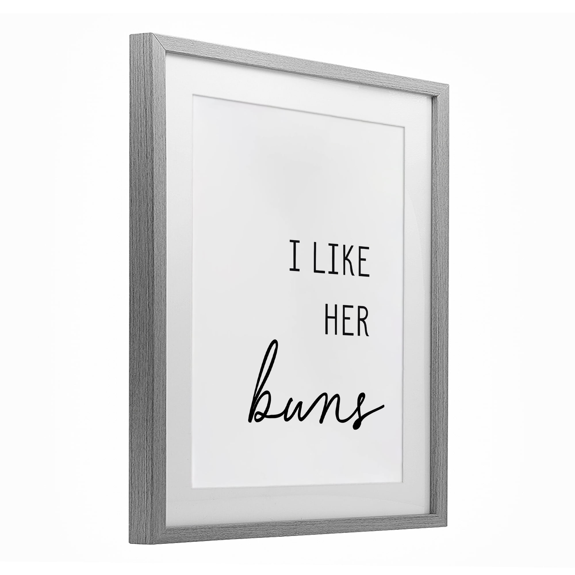 Like Her Buns Gray Framed Print Under Glass, design by Lettered and Lined