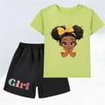 thumbnail image 2 of CYRBOKO Outfit Sets for Girls, Elastic Waist Short Sleeve Cotton Comfy Graphic Tee and Shorts Green Size 9-10 T, 2 of 3
