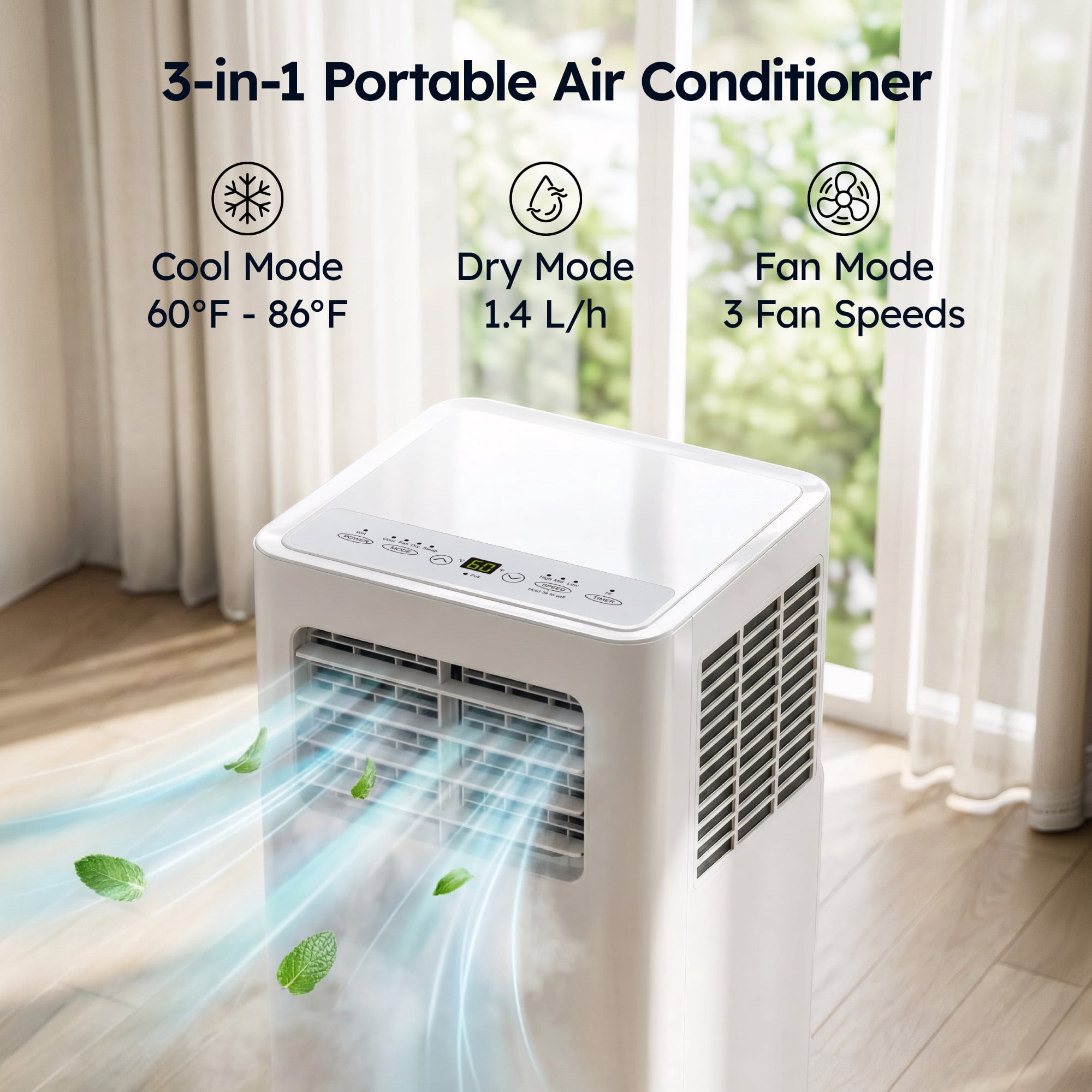 SIMZLIFE Portable Air Conditioner 14000 BTU with App Control,Portable Ac Unit up to 550 Sq,White