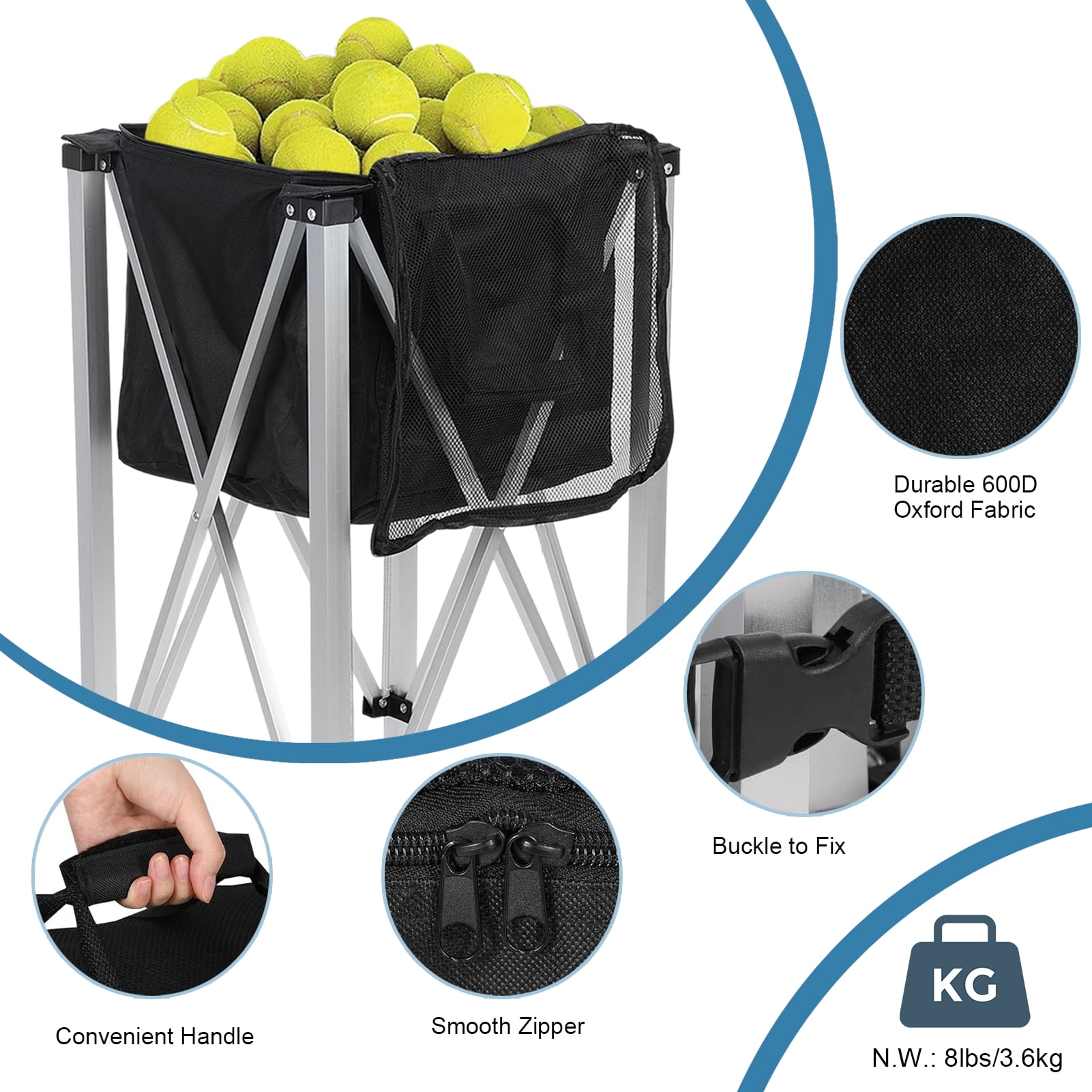 Yedigre Foldable Tennis Ball Cart with Wheels, Holds 160 Balls – Portable Hopper for Baseball, Pickleball & Training