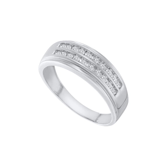 FB Jewels 14kt White Gold Mens Round Diamond 2-row Wedding Anniversary Band Ring 1/4 Cttw Size 10