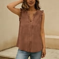 thumbnail image 4 of Tqcoqu Sleeveless Tops for Women Summer Dressy Tank Tops Comfy V Neck Ruffle Blouses,Brown,Women's S-XXXL, 4 of 7
