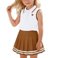 thumbnail image 2 of OOOUM Girls 2 Piece Tennis Outfits Set Sleeveless Top With Plaid Pleated Skirt Summer Casual Clothing Sets For Toddler Kid Khaki 2-3 Years, 2 of 7