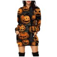 thumbnail image 3 of Sudadera con capucha y bolsillo con estampado digital de calabaza de Halloween para mujer, 3 of 5