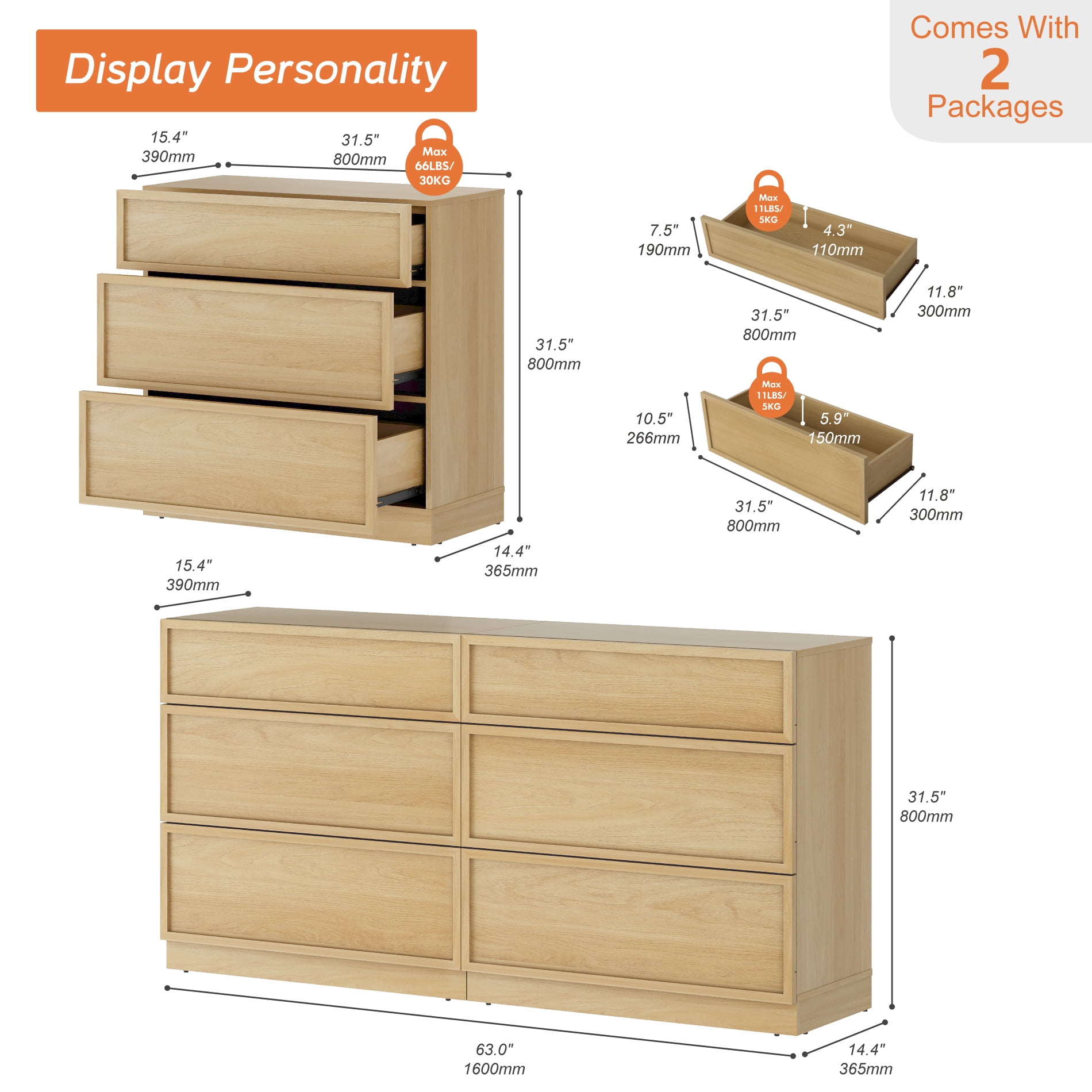 WAMPAT Modern TV Stand for TVs Up to 110", 4-in-1 Entertainment Center TV Console with 8 Doors and Adjustable Shelf, Wooden Media Console Cabinet for Living Room, Bedroom, Oak