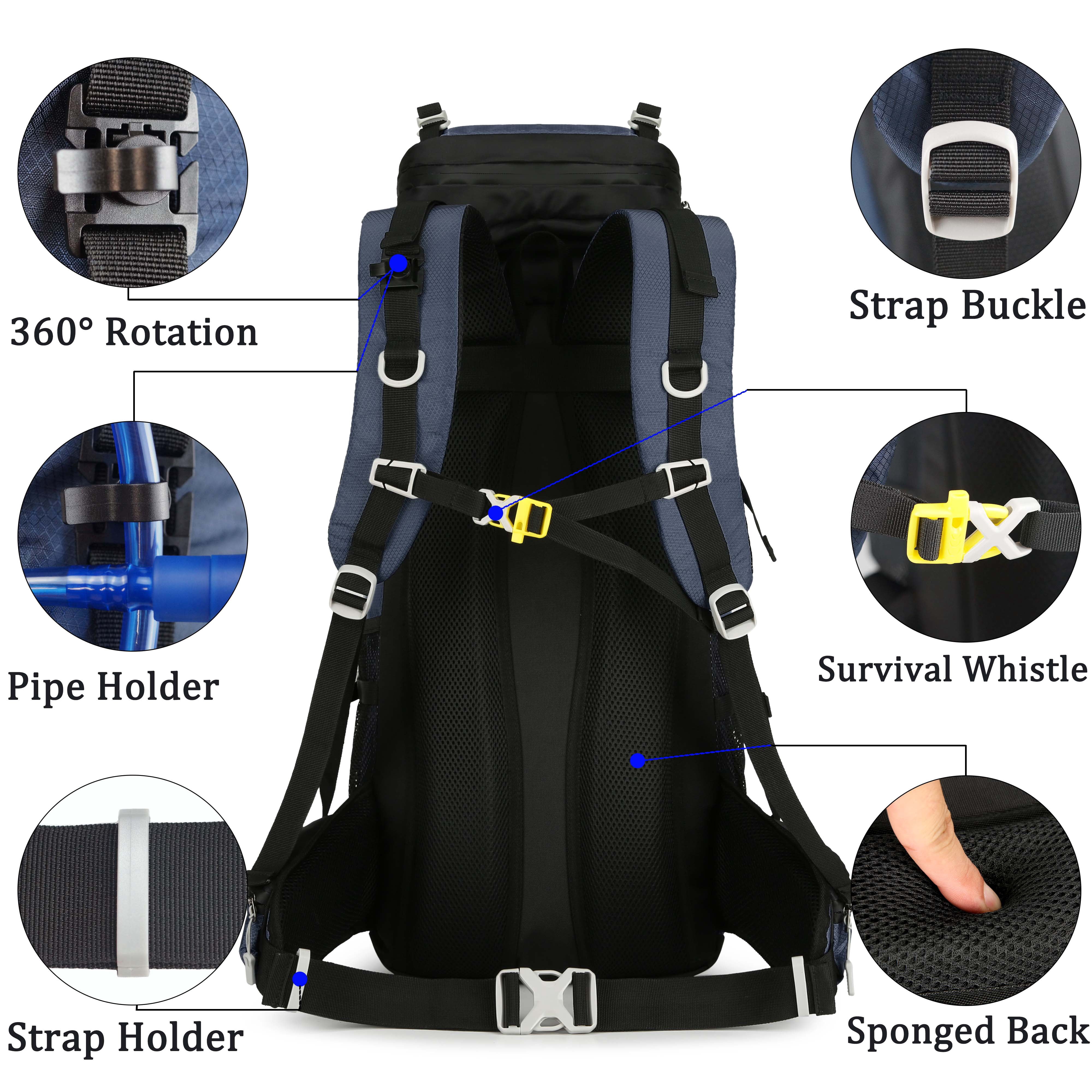 60L Travel Hiking Camping Backpack with Rain Cover, Backpack Water Resistant,Large Backpack for Men Women