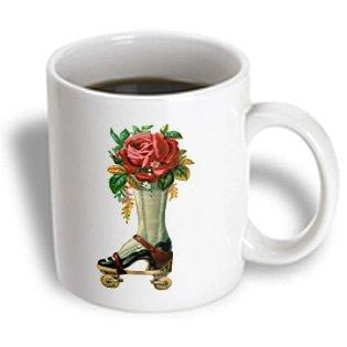 Ceramic Red Apple - 3dRose Vintage Victorian Steampunk Roller Skate Boot with Red Rose Bouquet, Ceramic Mug, 11-ounce