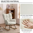 thumbnail image 3 of Modern Tufted Rocking Chair - High-Back Teddy Fabric Glider with Armrests, Safe 30° Rock, Metal Legs & Wooden Base, 3 of 6