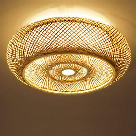 Bamboo Flush Mount Ceiling Light, Handwoven Rattan Light Fixture, Round 3-Light Weave Ceiling Mount Lamp for Living Room Bedroom Restaurant Kitchen Island (50cm)