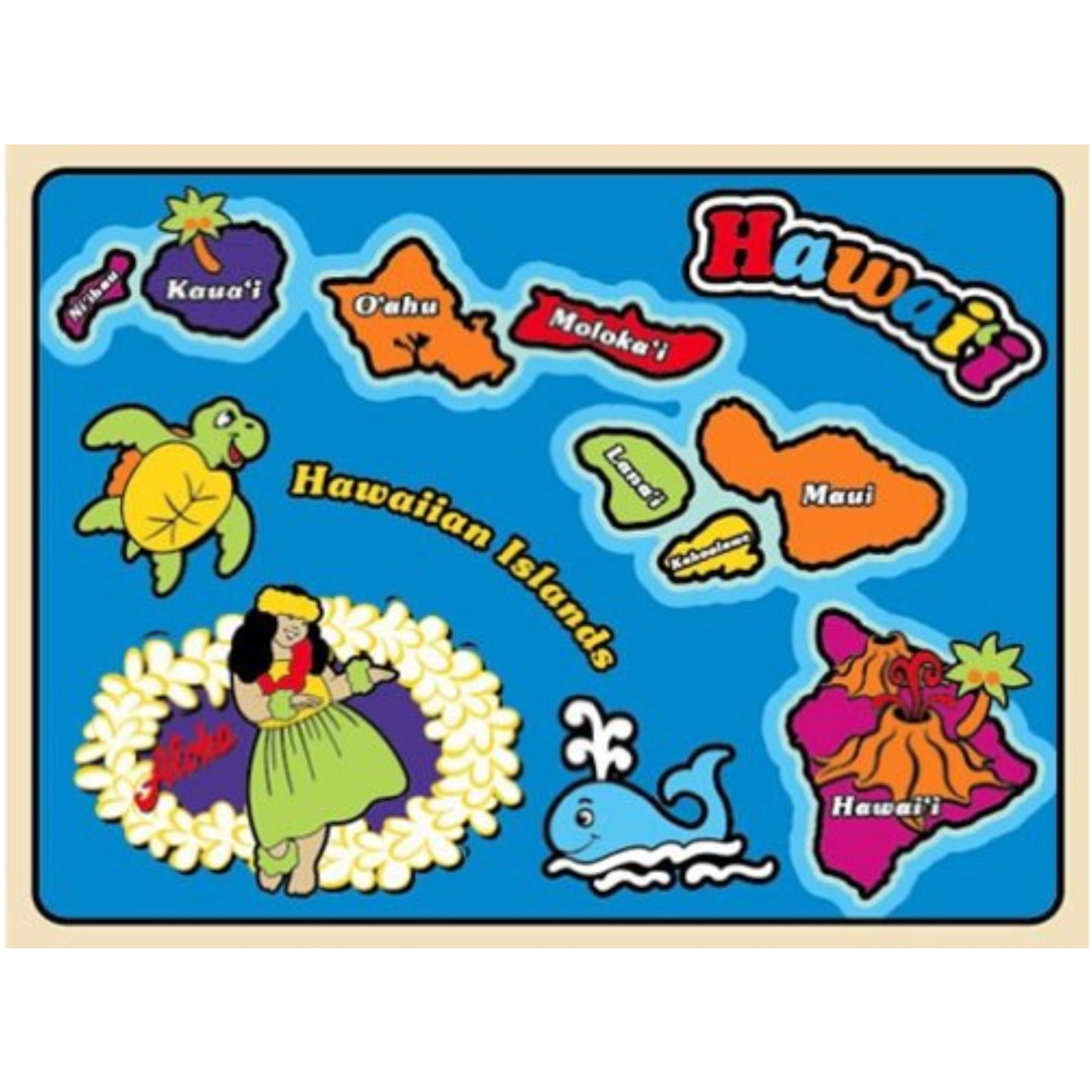 Hawaiian Childrens Wood Puzzle Blue Island Chain