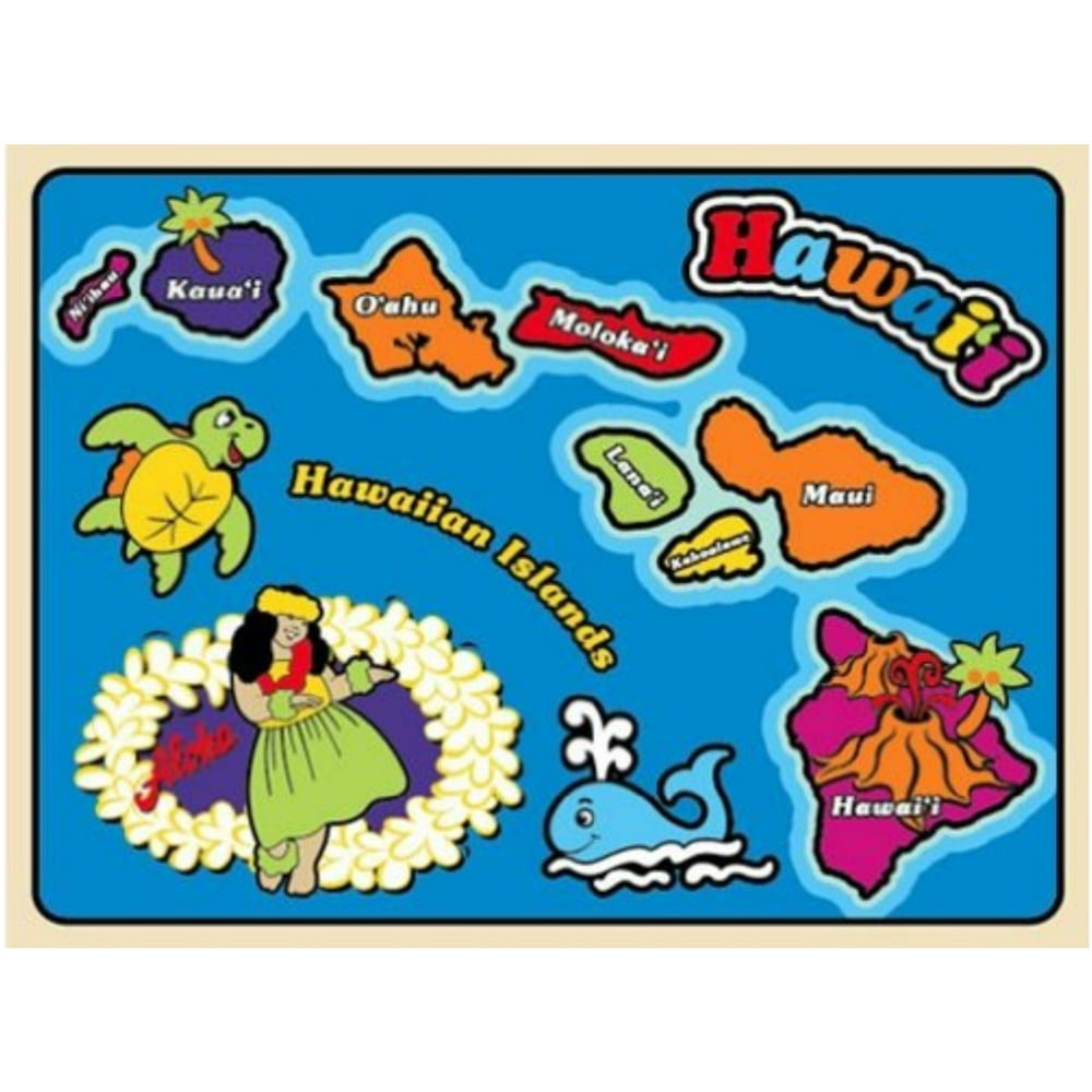 Hawaiian Childrens Wood Puzzle Blue Island Chain
