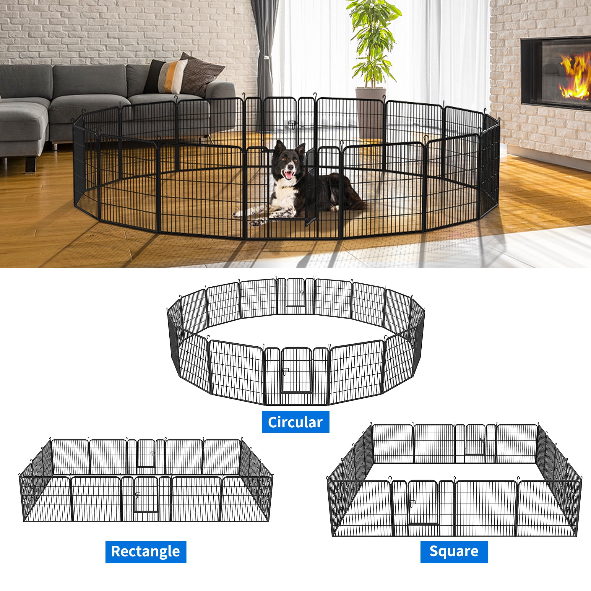 Dextrus 16 Pcs Metal Panel Decorative Garden Fence 32 inch Tall Multi-Purpose Indoor and Outdoor Animal Barrier Pet Dog Fence with Door for Yard Patio