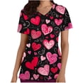 thumbnail image 2 of Uniformes médicos de San Valentín para mujer, modernos, con cuello en V y estampado de corazones, informales, de manga corta, para vacaciones, con bolsillos, 2 of 5