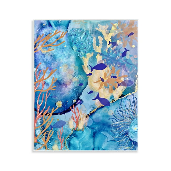 Stupell Industries Coral & Sea Life Collage Abstract Painting Unframed Art Print Wall Art, 11 x 14