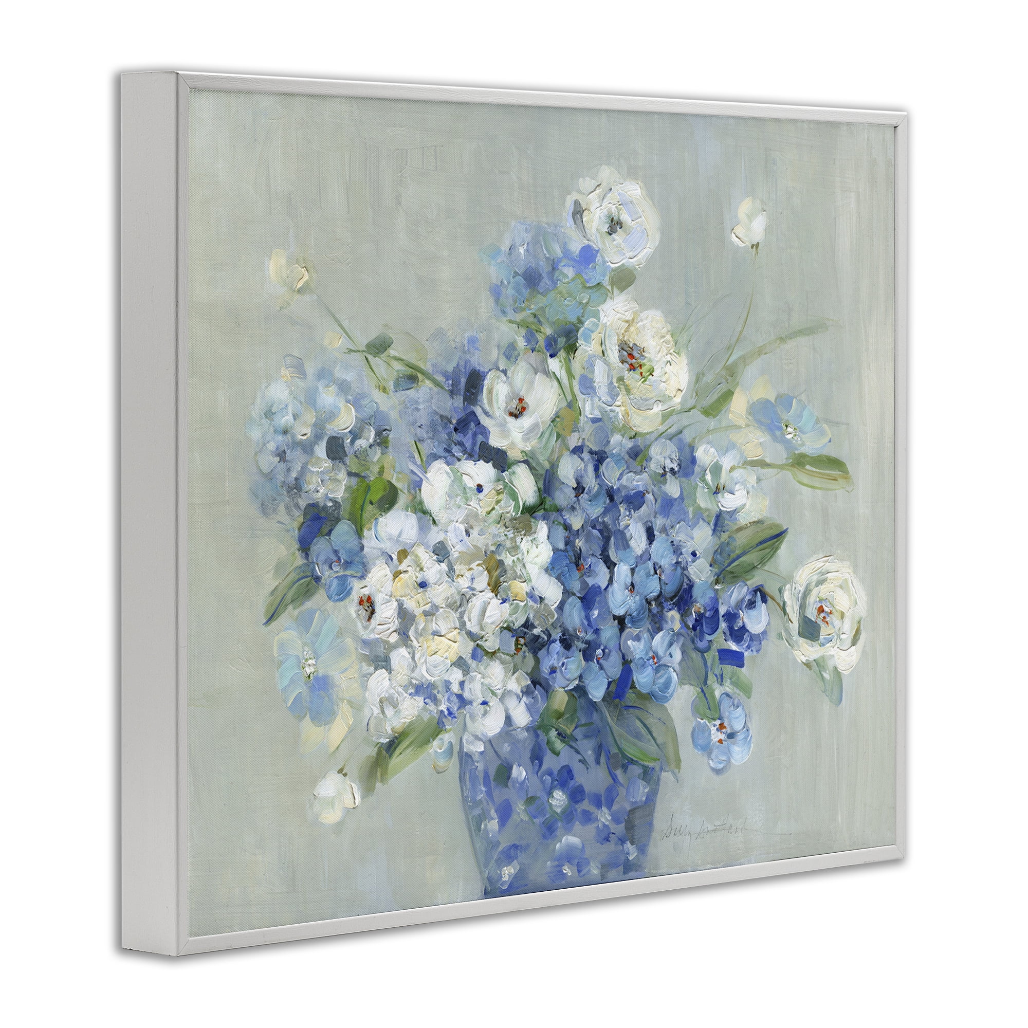 Stupell Industries Serene Blue And White Bouquet White Framed Giclee Art, design by Sally Swatland