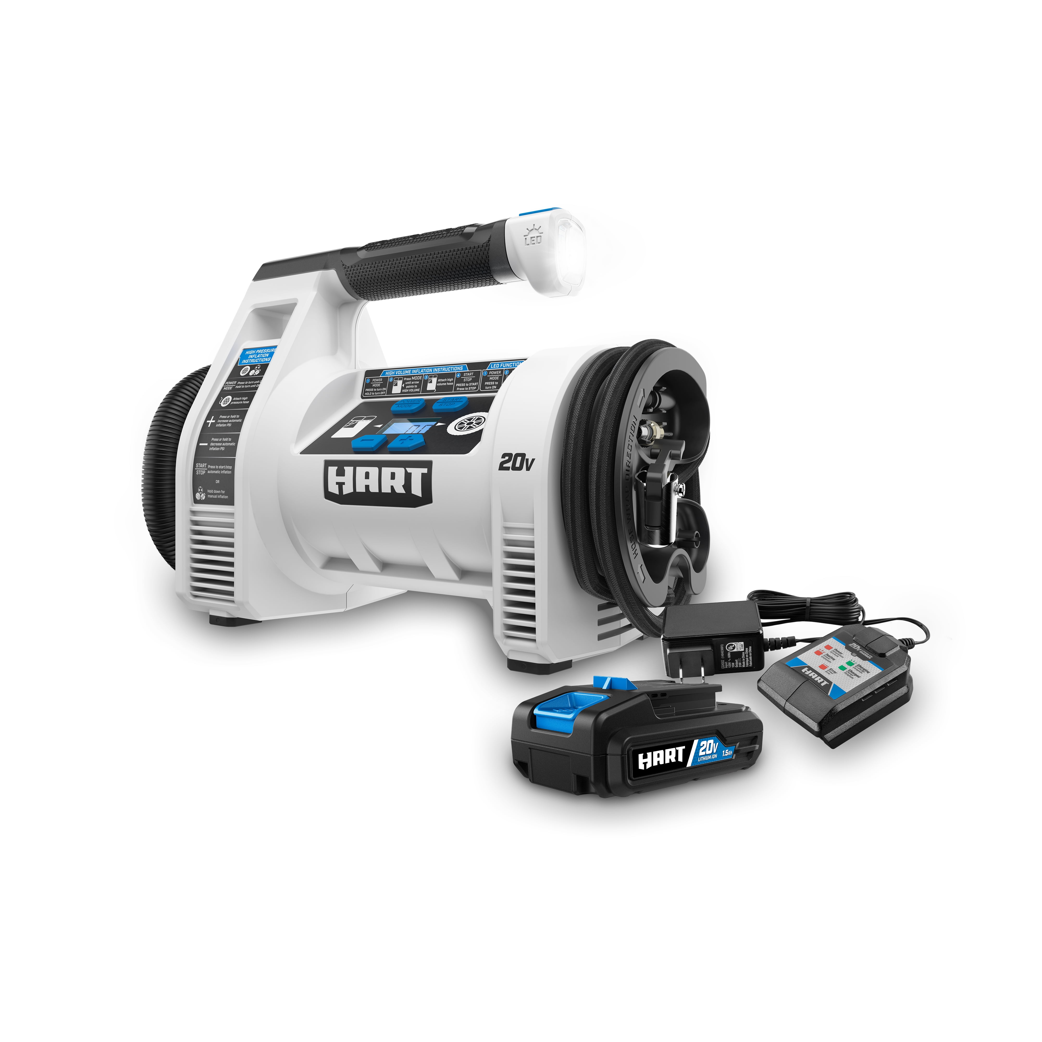 HART 20Volt Cordless Dual Function Digital Inflator Kit (1) 20Volt 1