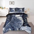 thumbnail image 1 of Wolf Kids Comforter Set Twin Size,Winter Snow Modern Building Bedding Set,Boys Men Room Decor,Wild Hunting Animal Adventure Rustic Down Comforter,Navy Blue White Duvet Insert,1 Pillowcase, 1 of 7