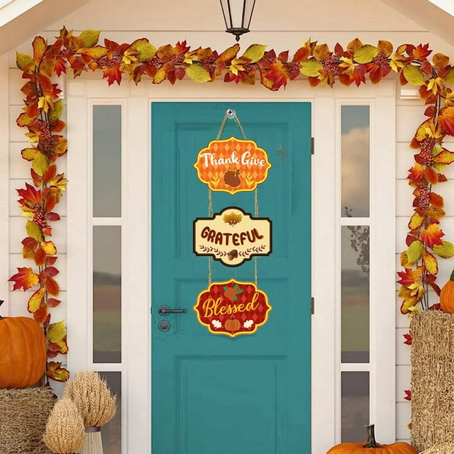 Thanksgiving Welcome Sign Paper Blessing Door Sign Fall Hanging Sign For Front Door Christmas Decorations Table Centerpiece Champagne Large Stain Glass Window Hummingbird Stained Glass Window