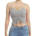 thumbnail image 3 of MixMatchy Women's Tunnel Drawstring Front Tie Ribbed Strap Ruffle Hemmed Cropped Length Cami Top, 3 of 5