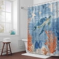 thumbnail image 3 of Sea Corals Turtle Bathroom Shower Curtain, Summer Beach Sea Stars Blue Stripes Waterproof Washable Soft Bath Curtain for Bathtub Decor with 12 Hooks&Grommet, 48x72 Inch, 3 of 9