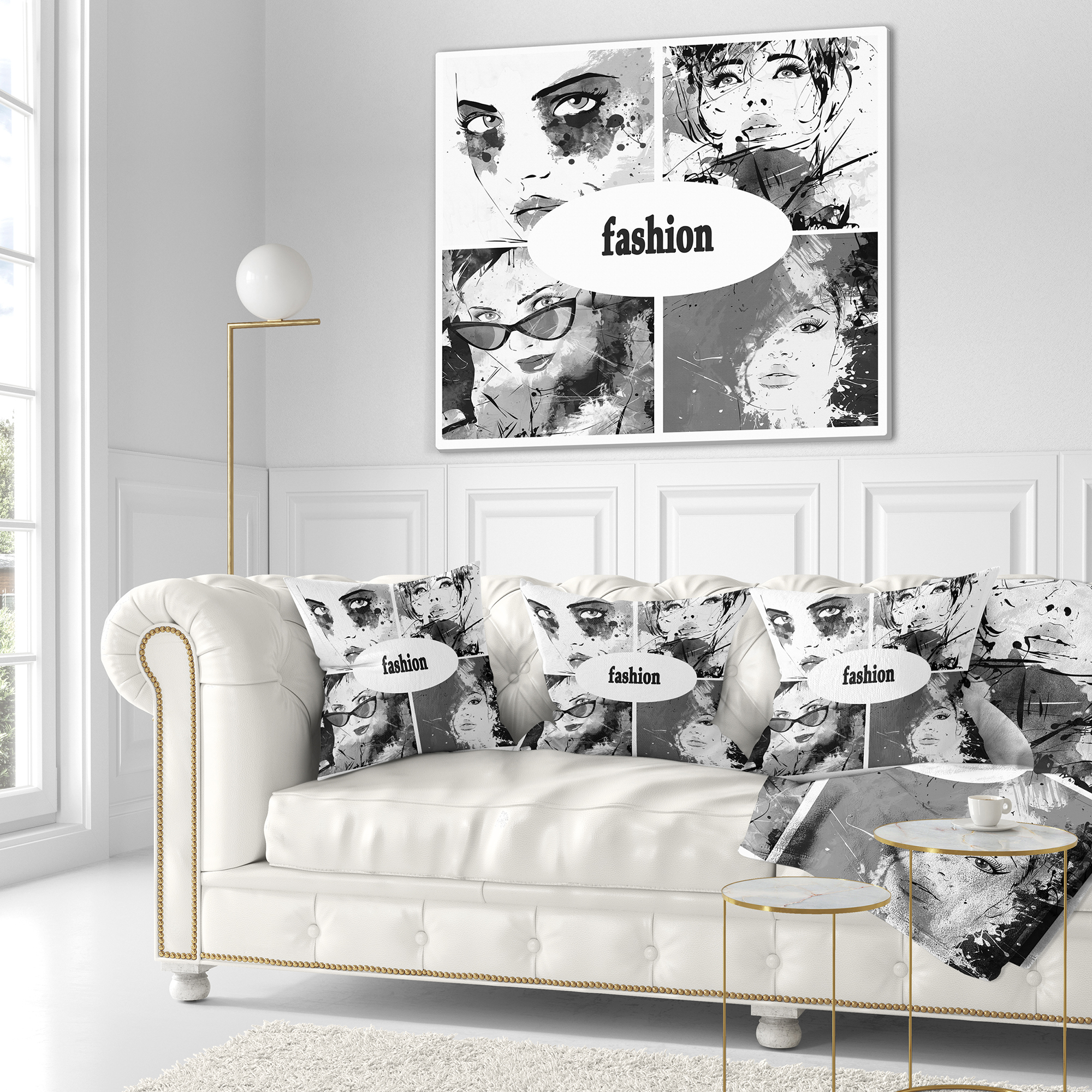 Designart Collage of Girl Faces - Abstract Portrait Throw Pillow - 18x18