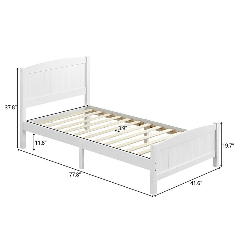 Canddidliike Twin Bed White Wooden Single Bed Frame Easy to Assemble Crafted from Solid Pine Wood with Tall Headboard