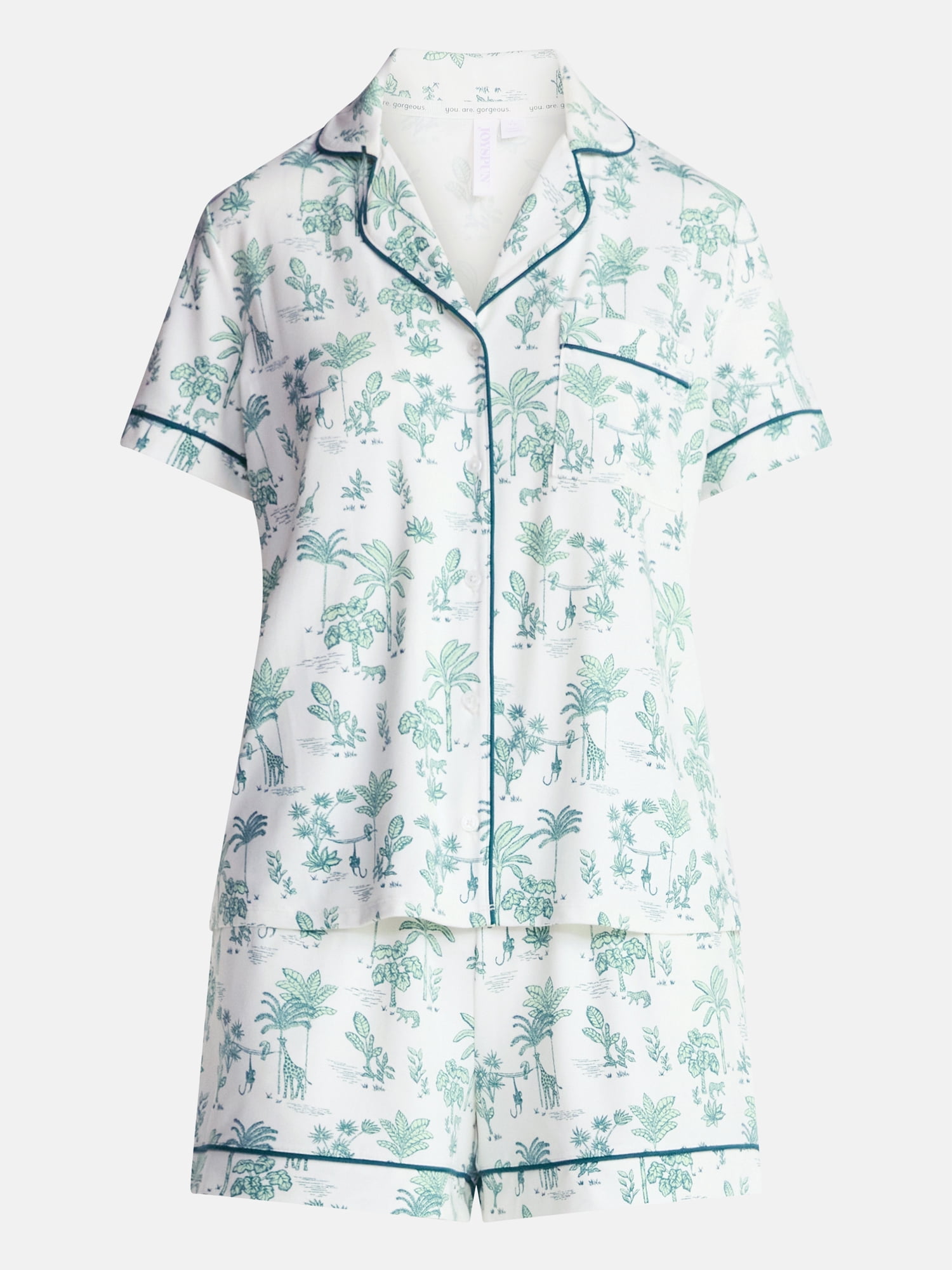 Joyspun Women's Dreamy Soft Collection Notch Collar Top and Shorts Pajama Set, 2-Piece, Sizes XS-3X