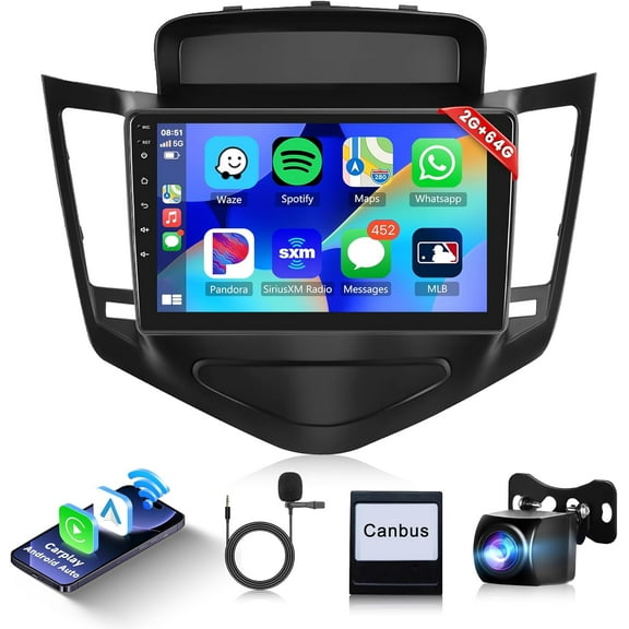 2 64G Android Car Radio Stereo for Chevrolet Chevy Cruze 2009-2014 with Wireless Carplay Android Auto, 9’’ Touchscreen Head Unit with Bluetooth GPS Mirror Link WiFi FM/RDS EQ Backup Camera SWC