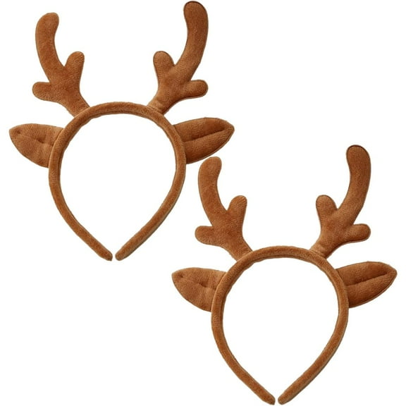 2-Pack Plush Deer Antler Headbands for Christmas Party & Holiday Photo Props