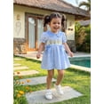 thumbnail image 5 of BemeyourBBs Kids Toddler Girl Back To School Dress Outfit Little Baby Girl Pre Kindergarten Outfits Casual Bow Pencil Embroidered Plaid Doll Collar Puff Short Sleeve A Line Smocked Dress, 5 of 9