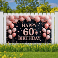 thumbnail image 5 of Yatrandify Decorative Design Happy Birthday Banner Pink Balloons 60th Cake Birthday Party Backdrop for Milestone Celebration Indoor Decoration Event Party, 5 of 8