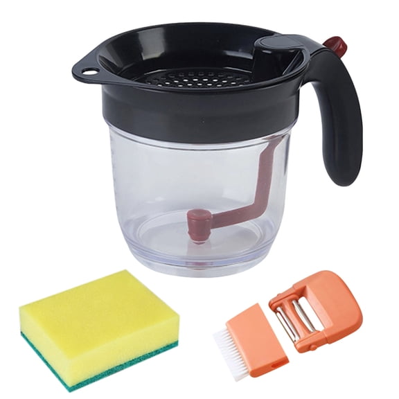Lilixerw 3-in-1 Oil Separator Bowl with Strainer & Bottom Release,with Vegetable Peeler & Sponge Scrubber,Fat Skimmer for Soup Broth Sauce, Easy to Clean & Durable,Multicolor