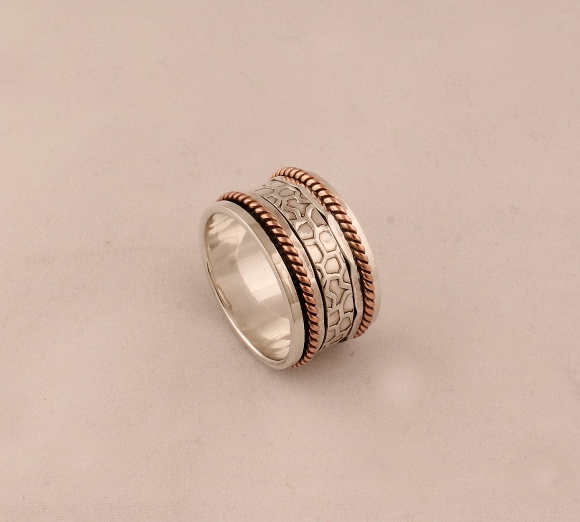 SS DESIGNS- Textured Fidget Spinner Ring – 925 Anxiety Band for Men & Women, Handmade Stress-Relief Meditation Ring, Mother’s Day Gift