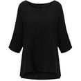 thumbnail image 3 of CHOK Liquidation d'Hiver! Hauts pour Femmes Grande Taille Manches 3/4 Col Rond à Volants Décontracté Ample T-Shirts Unis Été Automne Tuniques Basiques pour Femmes Chandail Blouses T-Shirts, 3 of 4