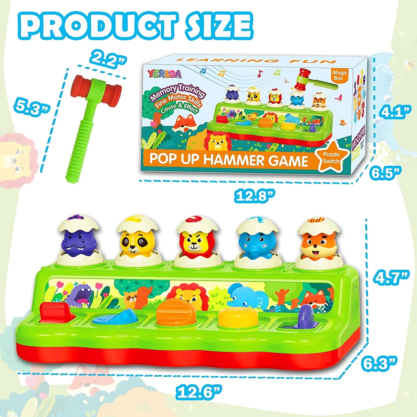 Yerloa Interactive Pop up Animal Toys with Music & Light, Montessori Cause and Effect Toys for 1 Year Old Boy Girl Early Learning Musical Baby Toy 9-12-18 Months STEM Toddler Toy Age 1-2 Gift