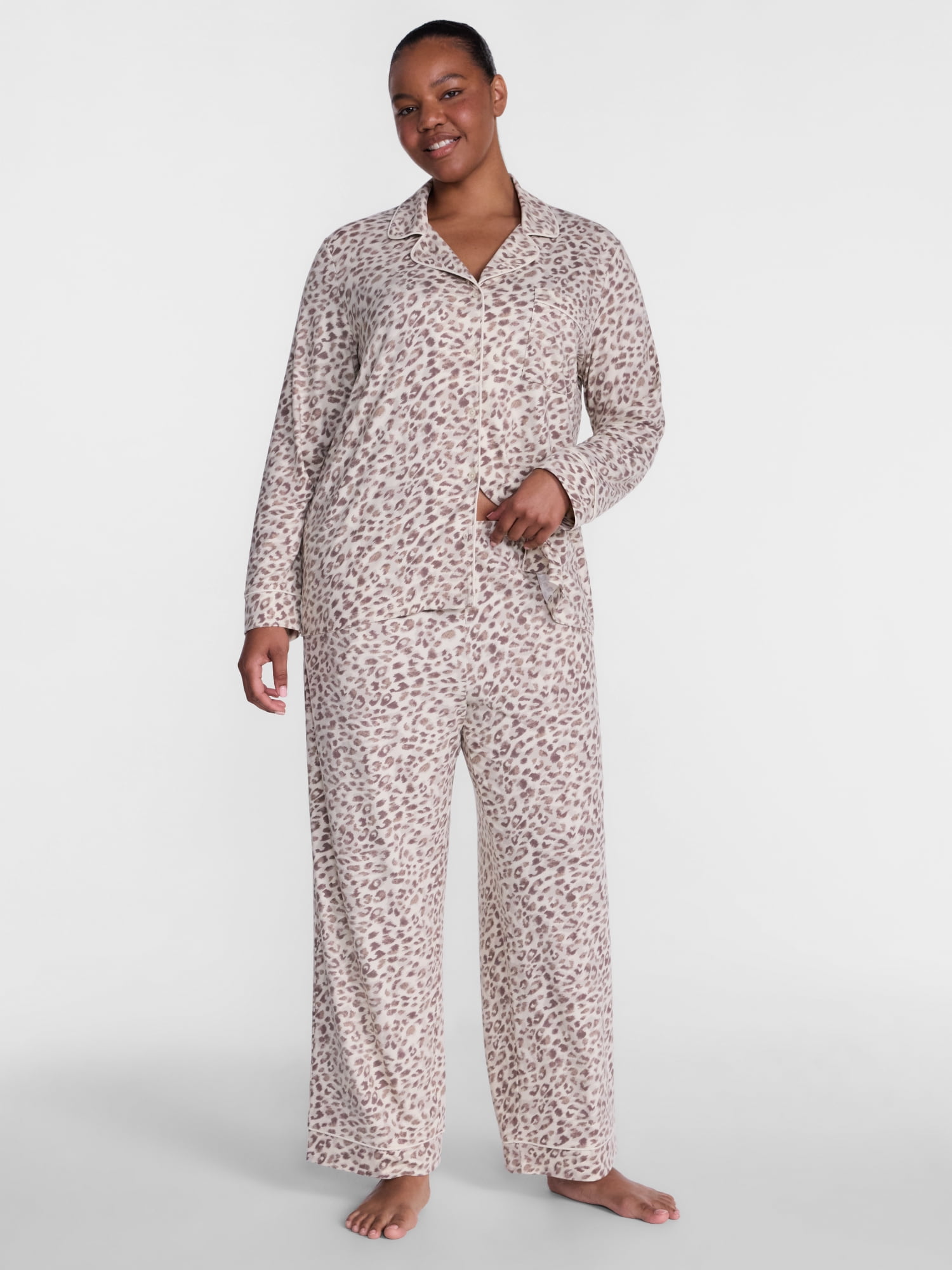 Joyspun Women’s Dreamy Soft Collection Notch Collar Top and Pants, 2-Piece Pajama Set, Sizes XS-3X