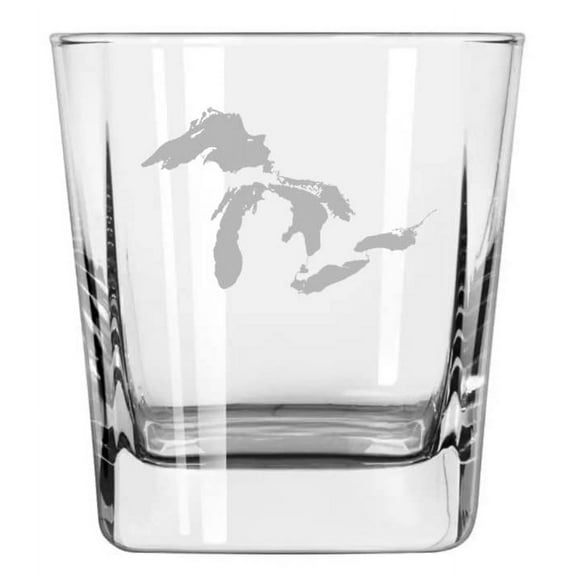 12 oz Square Base Rocks Whiskey Double Old Fashioned Glass Great Lakes Michigan